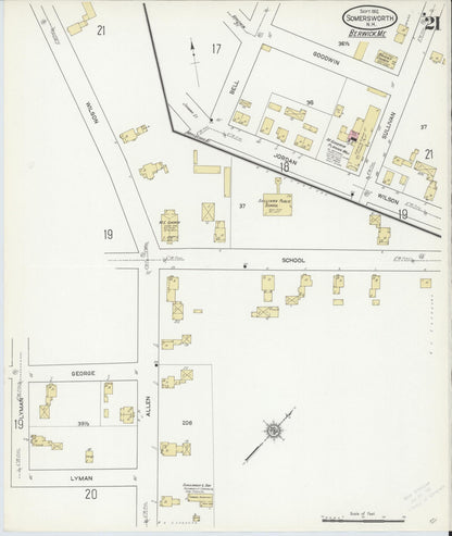 Sanborn Fire Insurance Map from Somersworth, Strafford County, New Hampshire (1912), Sheet #0021 - Complete Map Set gallery image, historic Sanborn map, vintage wall art, Maine Maine