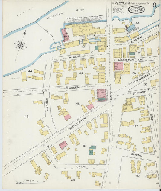 Sanborn Fire Insurance Map from Concord, Merrimack County, New Hampshire (1893), Sheet #0009 - Historic Sanborn Fire Insurance Map Print, vintage old map wall art, antique decor, genealogy gift, New Hampshire New Hampshire map