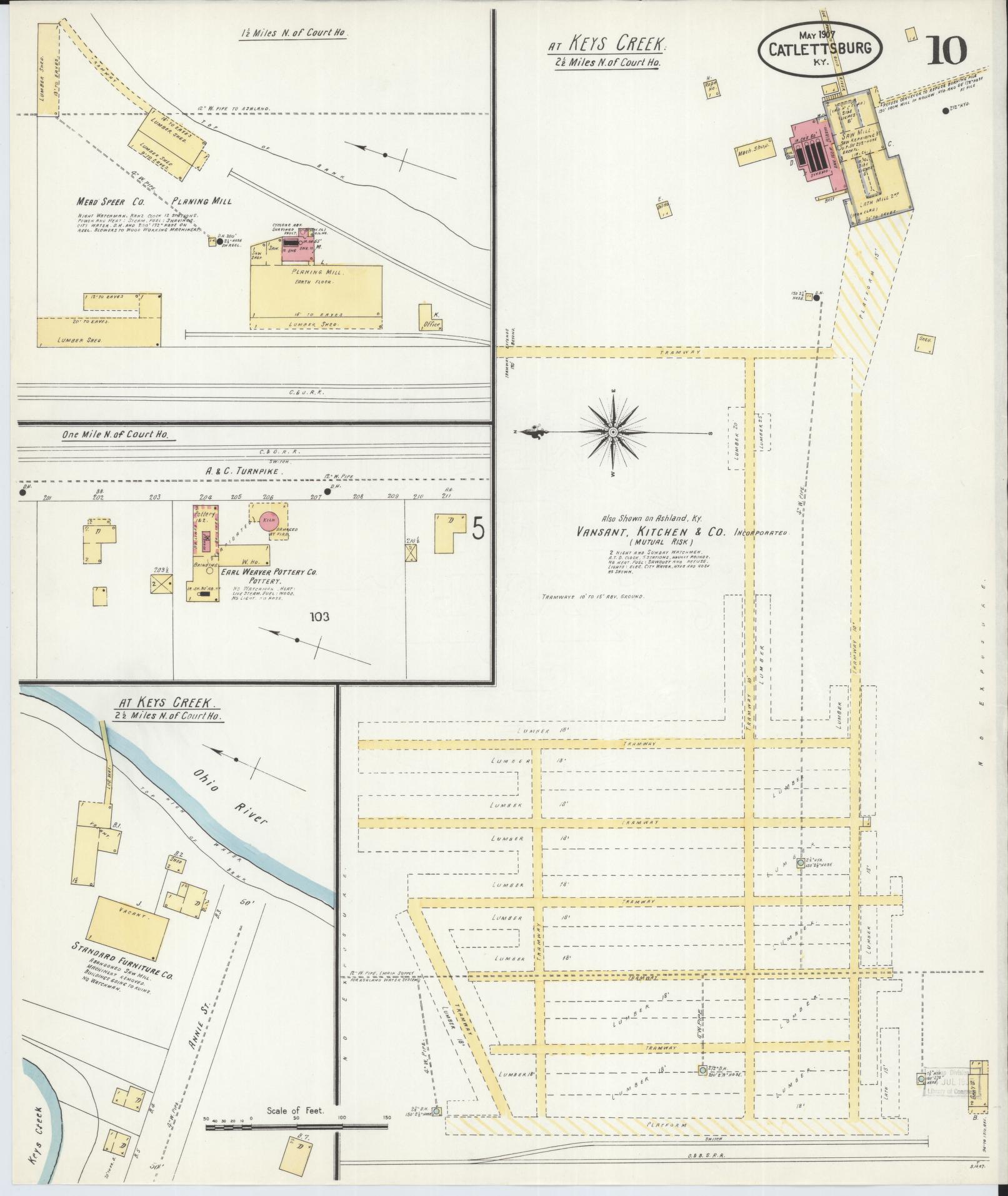 Sanborn Fire Insurance Map from Catlettsburg, Boyd County, Kentucky (1907), Sheet #0010 - Historic Sanborn Fire Insurance Map Print, vintage old map wall art, antique decor, genealogy gift, Kentucky Kentucky map
