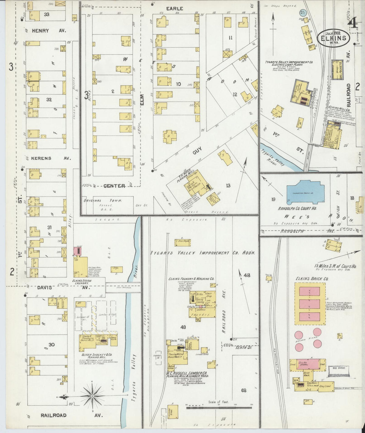 Sanborn Fire Insurance Map from Elkins, Randolph County, West Virginia (1902), Sheet #0004 - Complete Map Set gallery image, historic Sanborn map, vintage wall art, West Virginia West Virginia