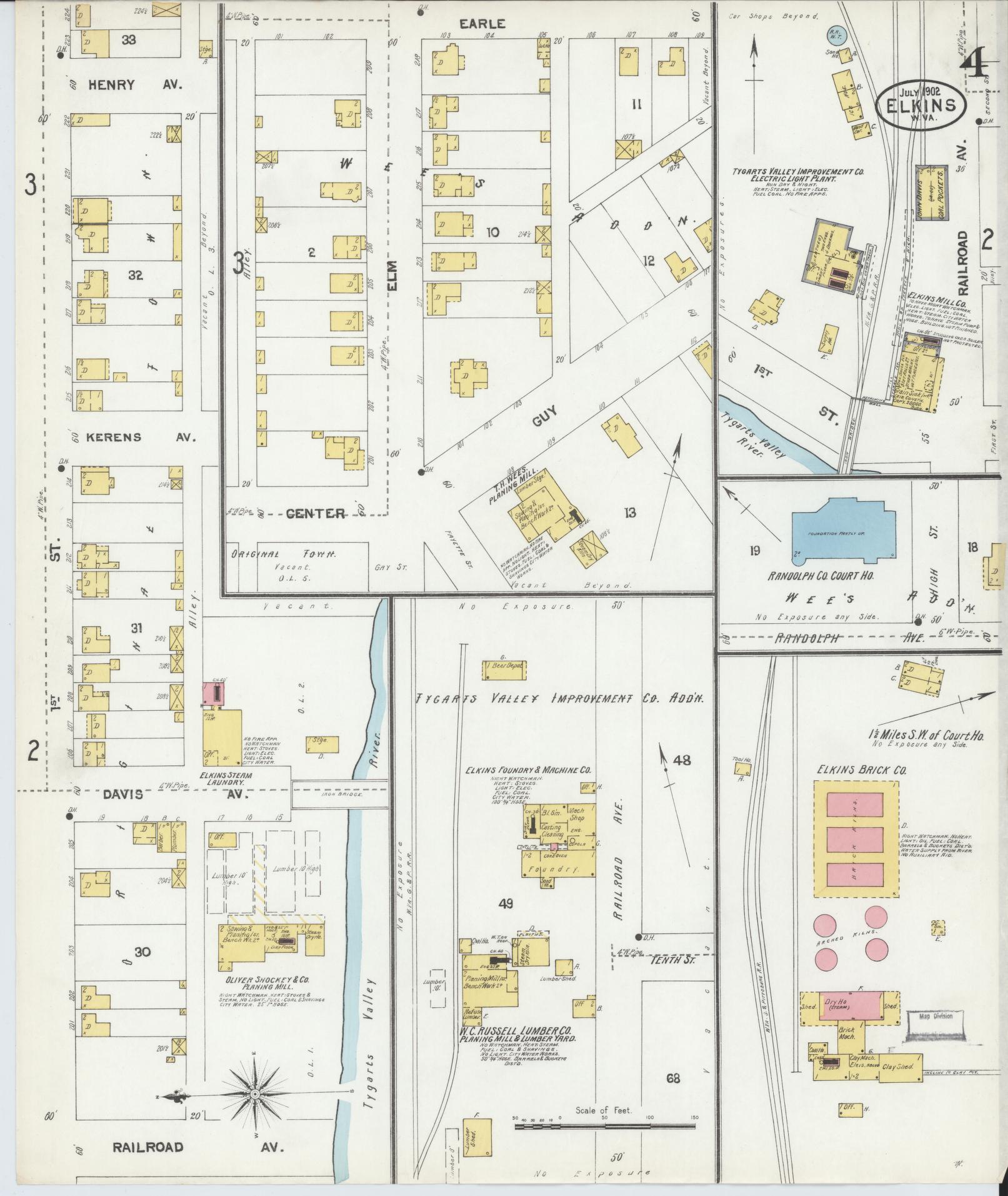Sanborn Fire Insurance Map from Elkins, Randolph County, West Virginia (1902), Sheet #0004 - Complete Map Set gallery image, historic Sanborn map, vintage wall art, West Virginia West Virginia