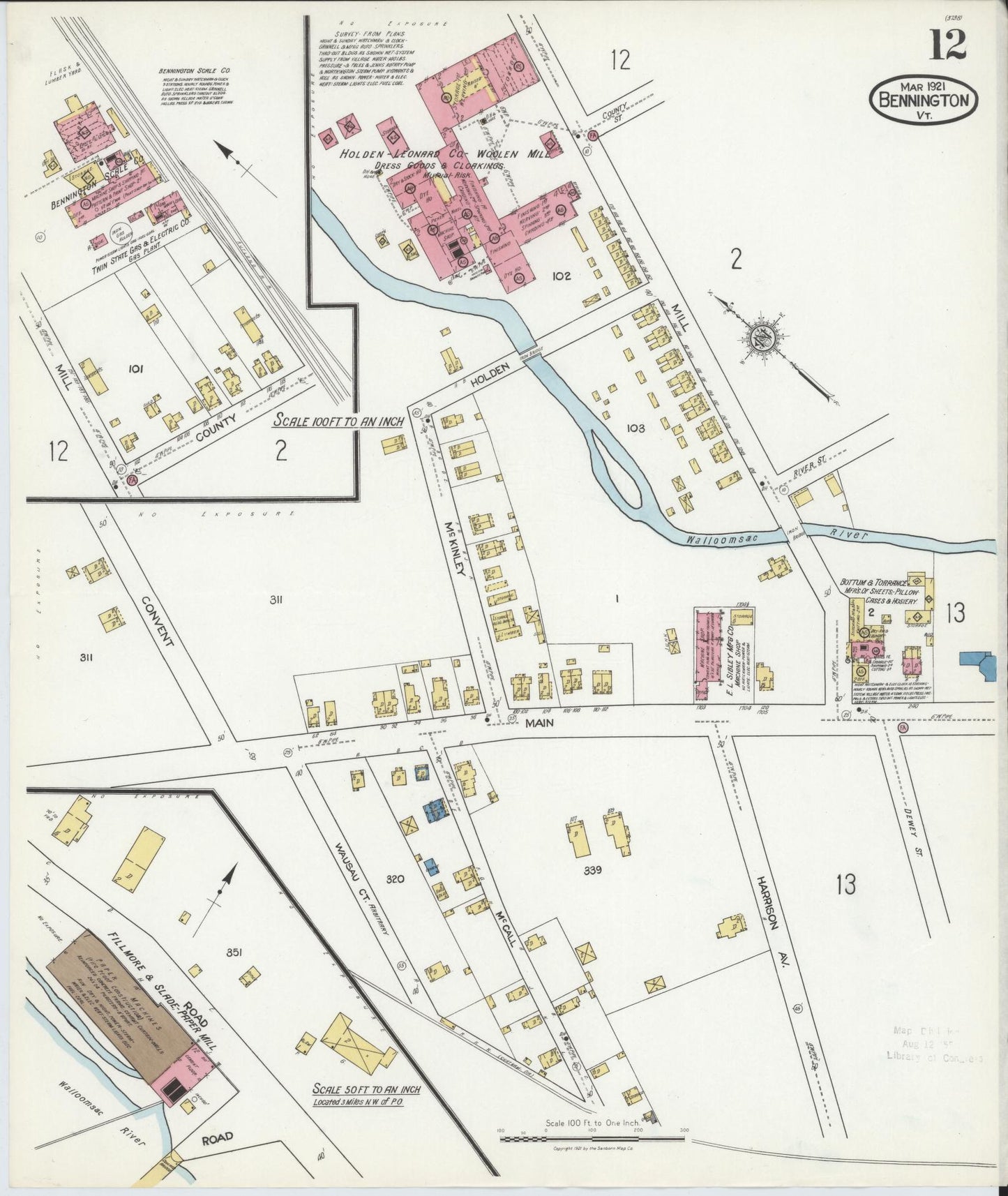 Sanborn Fire Insurance Map from Bennington, Bennington County, Vermont (1921), Sheet #0012 - Complete Map Set gallery image, historic Sanborn map, vintage wall art, Vermont Vermont