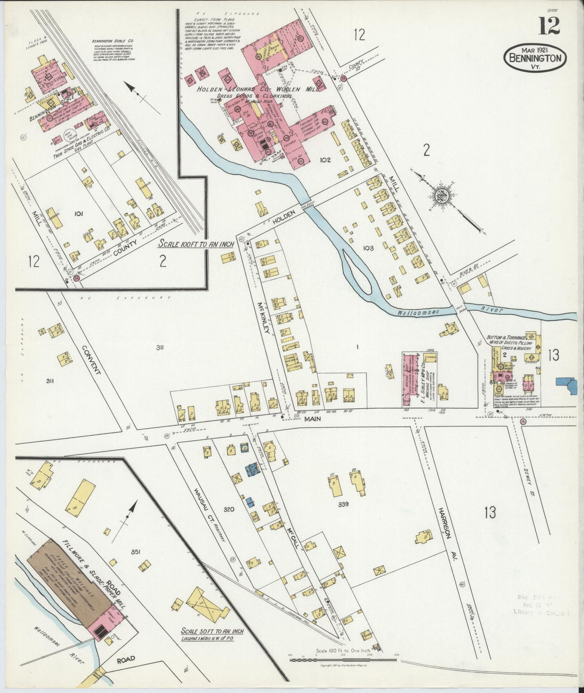 Sanborn Fire Insurance Map from Bennington, Bennington County, Vermont (1921), Sheet #0012 - Complete Map Set gallery image, historic Sanborn map, vintage wall art, Vermont Vermont