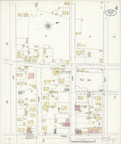 Sanborn Fire Insurance Map from Yreka, Siskiyou County, California (1908), Sheet #0004 - Complete Map Set gallery image, historic Sanborn map, vintage wall art, California California