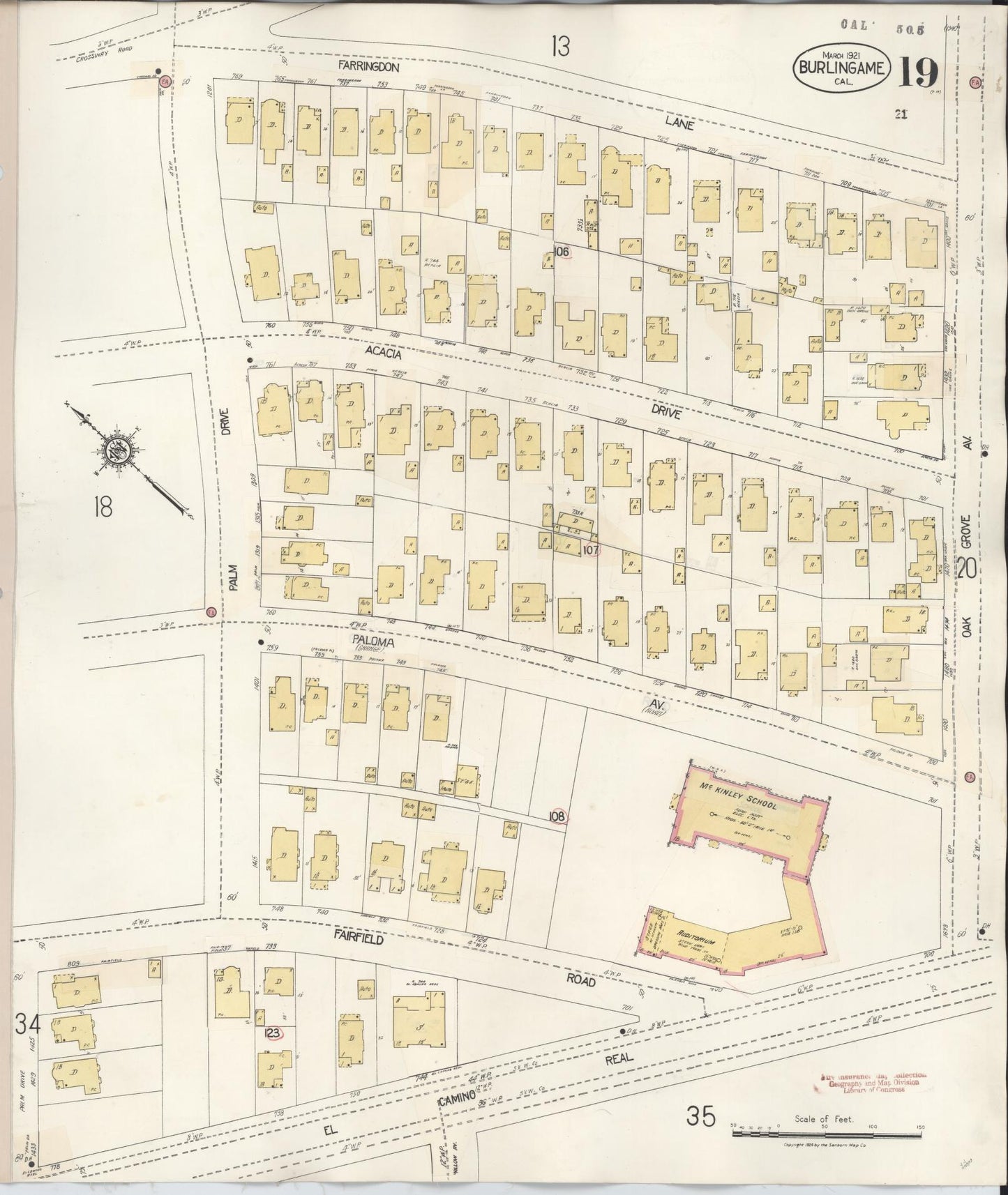 Sanborn Fire Insurance Map from Burlingame, San Mateo County, California (1949), Sheet #0019 - Complete Map Set gallery image, historic Sanborn map, vintage wall art, California California