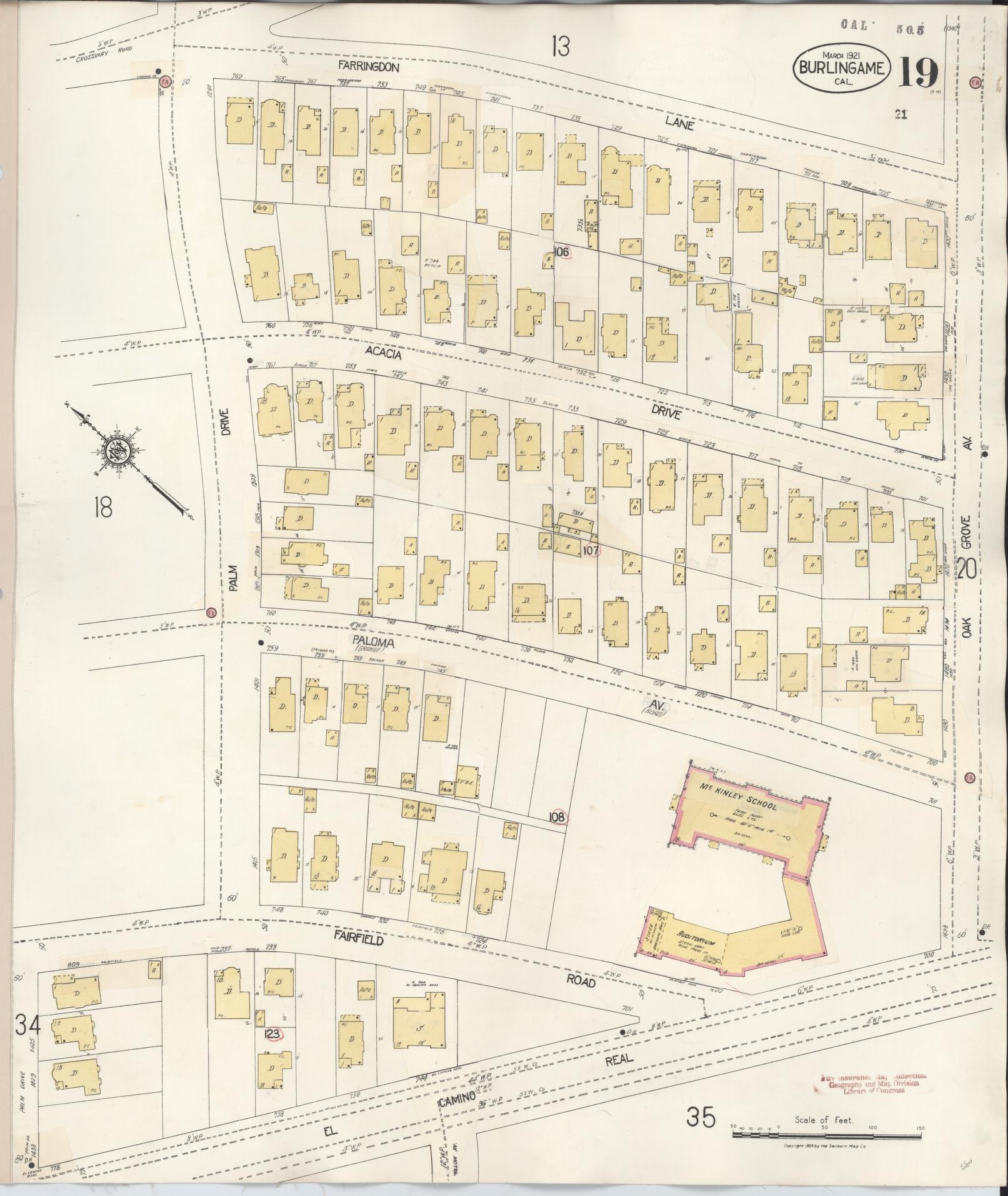 Sanborn Fire Insurance Map from Burlingame, San Mateo County, California (1949), Sheet #0019 - Complete Map Set gallery image, historic Sanborn map, vintage wall art, California California