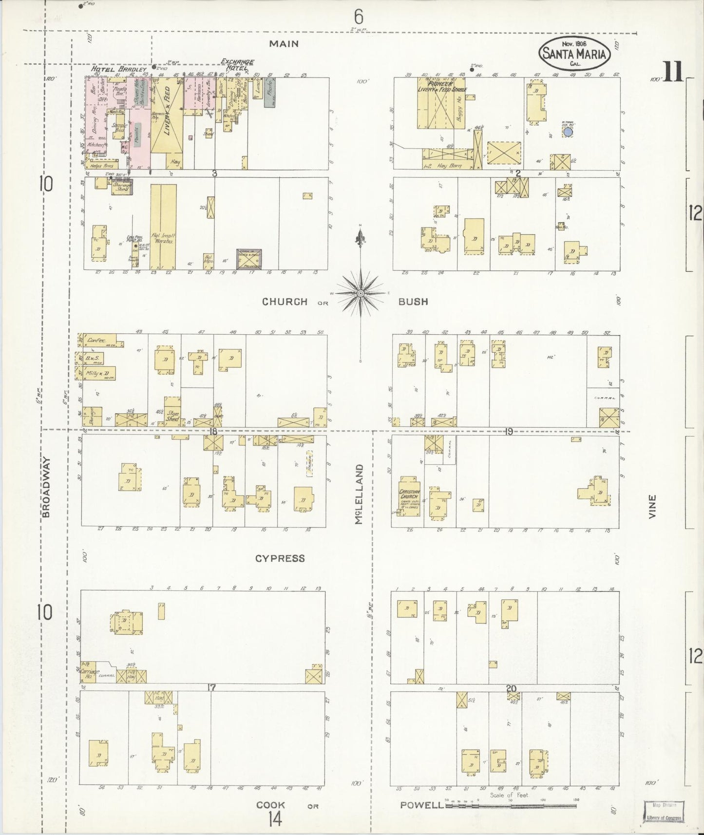 Sanborn Fire Insurance Map from Santa Maria, Santa Barbara County, California (1906), Sheet #0011 - Complete Map Set gallery image, historic Sanborn map, vintage wall art, California California