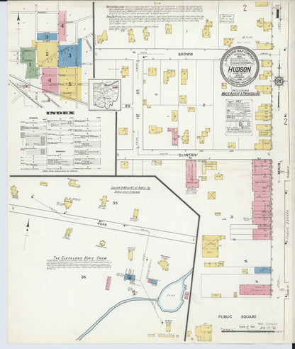 Sanborn Fire Insurance Map from Hudson, Summit County, Ohio (1916), Sheet #0001 - Historic Sanborn Fire Insurance Map Print, vintage old map wall art, antique decor, genealogy gift, Ohio Ohio map