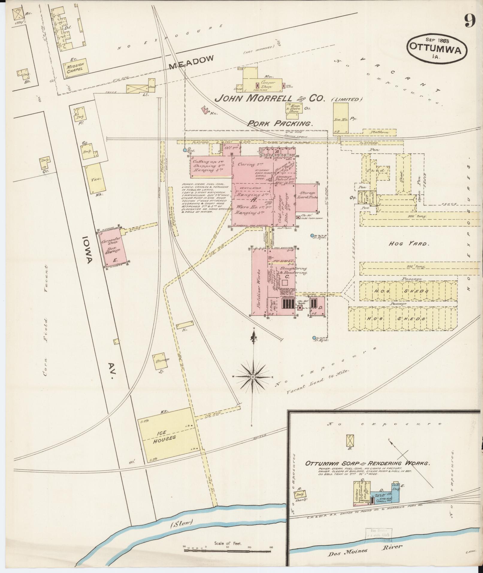Sanborn Fire Insurance Map from Ottumwa, Wapello County, Iowa (1885), Sheet #0009 - Historic Sanborn Fire Insurance Map Print