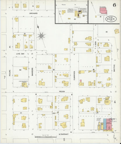 Sanborn Fire Insurance Map from Bowie, Montague County, Texas (1902), Sheet #0006 - Complete Map Set gallery image, historic Sanborn map, vintage wall art, Texas Texas