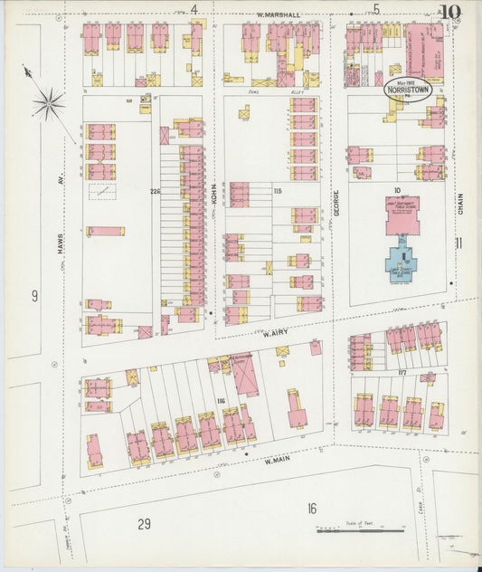 Sanborn Fire Insurance Map from Norristown, Montgomery County, Pennsylvania (1902), Sheet #0010 - Historic Sanborn Fire Insurance Map Print, vintage old map wall art, antique decor, genealogy gift, Pennsylvania Pennsylvania map