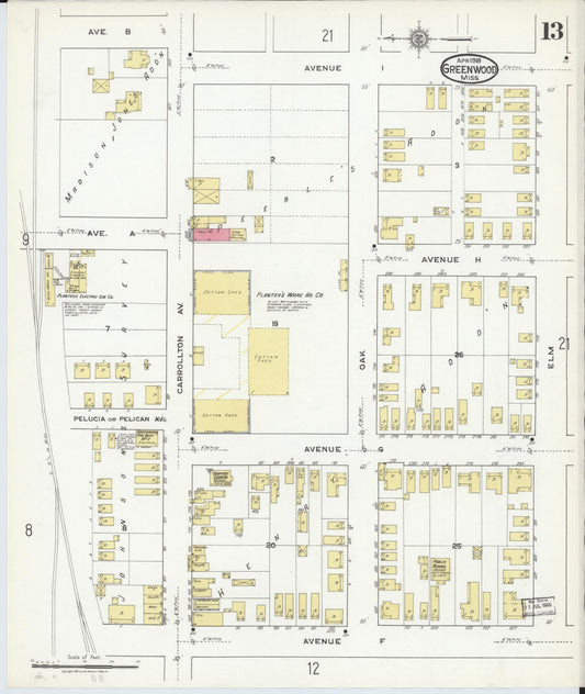 Sanborn Fire Insurance Map from Greenwood, Leflore County, Mississippi (1918), Sheet #0013 - Historic Sanborn Fire Insurance Map Print, vintage old map wall art, antique decor, genealogy gift, Mississippi Mississippi map