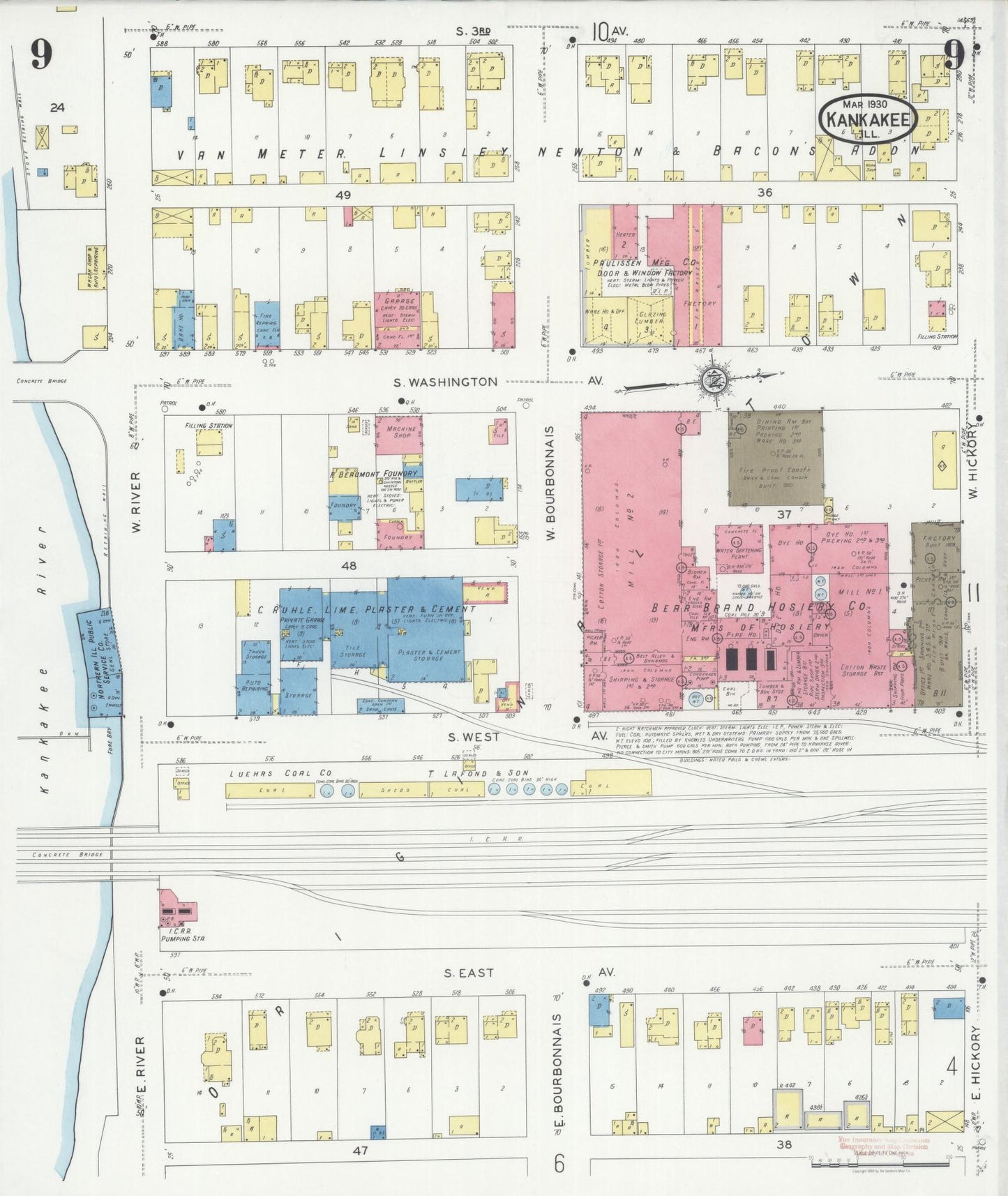 Sanborn Fire Insurance Map from Kankakee, Kankakee County, Illinois (1930), Sheet #0009 - Historic Sanborn Fire Insurance Map Print, vintage old map wall art, antique decor, genealogy gift, Illinois Illinois map