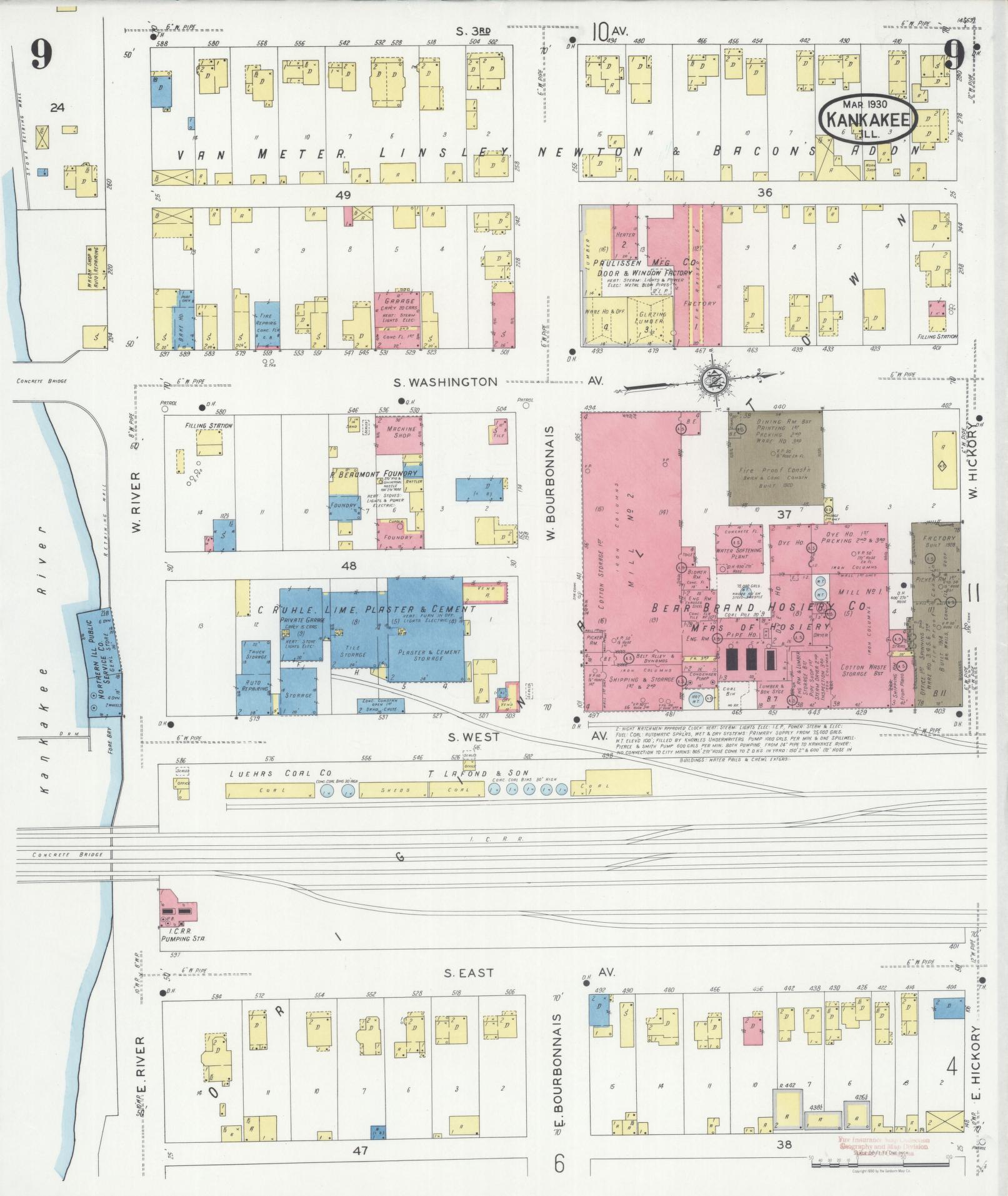 Sanborn Fire Insurance Map from Kankakee, Kankakee County, Illinois (1930), Sheet #0009 - Historic Sanborn Fire Insurance Map Print, vintage old map wall art, antique decor, genealogy gift, Illinois Illinois map