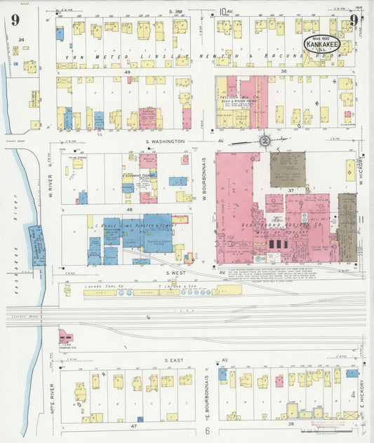 Sanborn Fire Insurance Map from Kankakee, Kankakee County, Illinois (1930), Sheet #0009 - Historic Sanborn Fire Insurance Map Print, vintage old map wall art, antique decor, genealogy gift, Illinois Illinois map