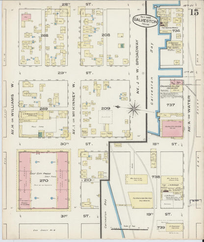 Sanborn Fire Insurance Map from Galveston, Galveston County, Texas (1885), Sheet #0015 - Complete Map Set gallery image, historic Sanborn map, vintage wall art, Texas Texas