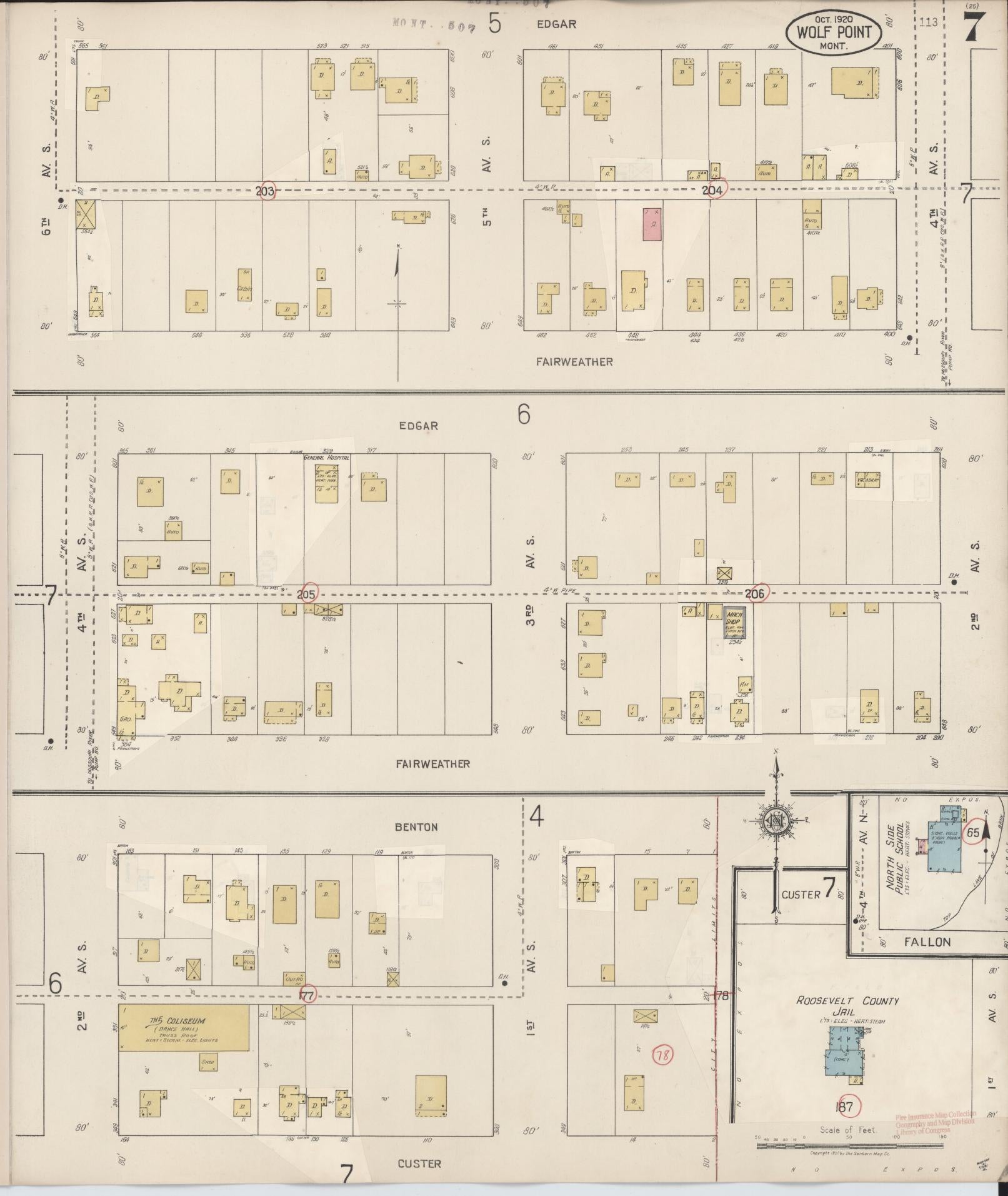 Sanborn Fire Insurance Map from Wolf Point, Roosevelt County, Montana (1930), Sheet #0007 - Historic Sanborn Fire Insurance Map Print, vintage old map wall art, antique decor, genealogy gift, Montana Montana map