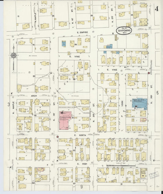 Sanborn Fire Insurance Map from Ishpeming, Marquette County, Michigan (1911), Sheet #0004 - Historic Sanborn Fire Insurance Map Print, vintage old map wall art, antique decor, genealogy gift, Michigan Michigan map