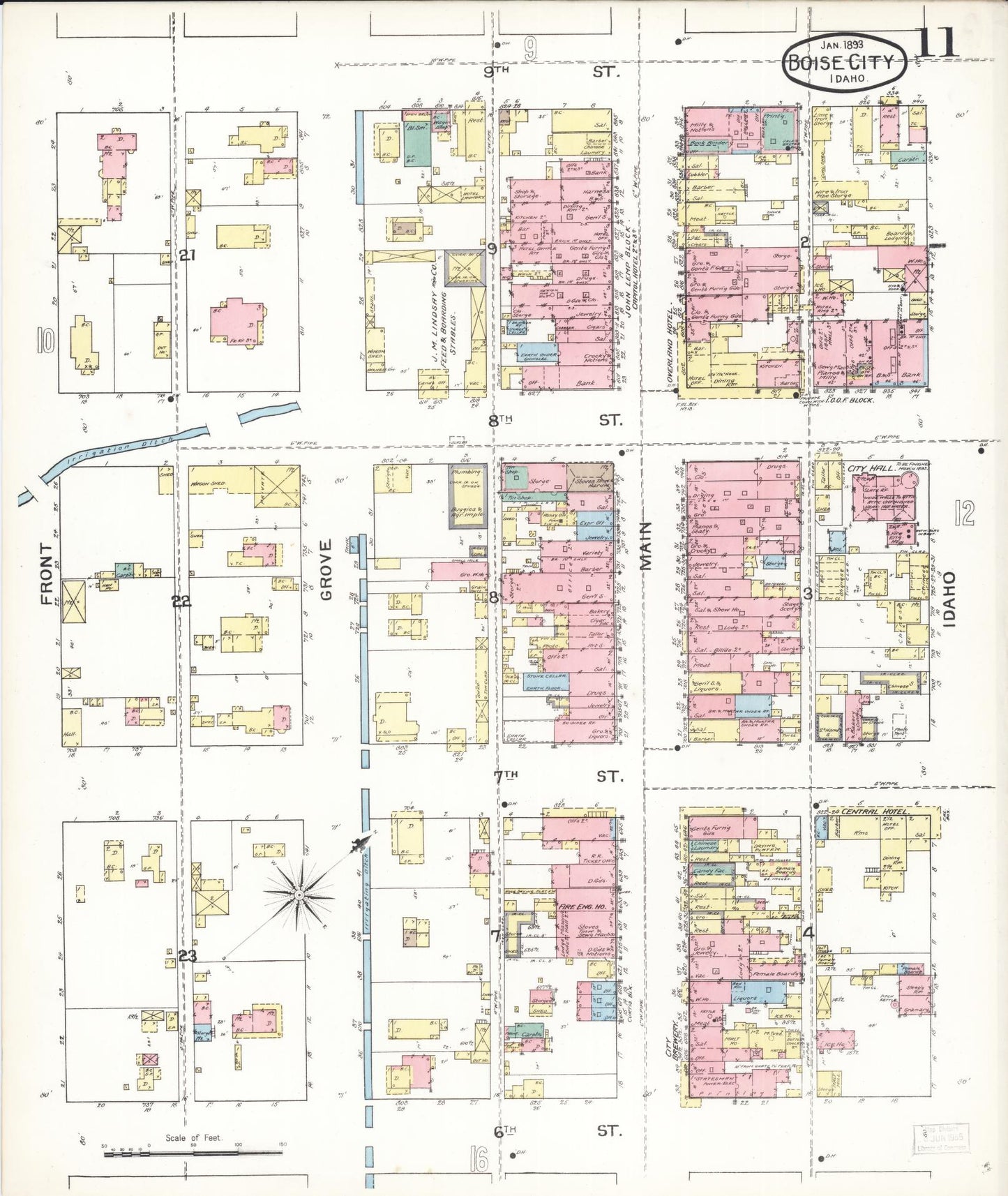 Sanborn Fire Insurance Map from Boise, Ada County, Idaho (1893), Sheet #0011 - Complete Map Set gallery image, historic Sanborn map, vintage wall art, Idaho Idaho