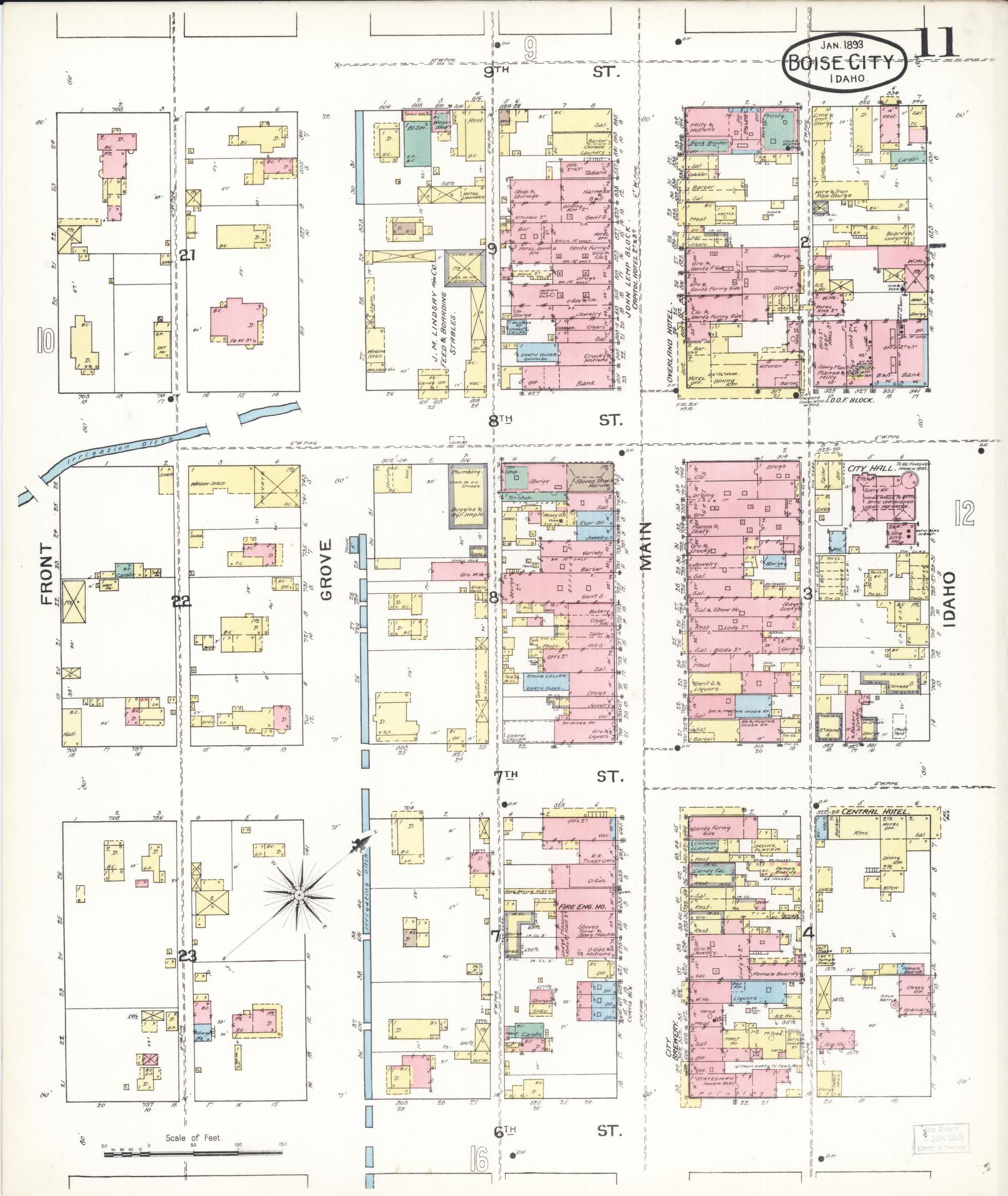 Sanborn Fire Insurance Map from Boise, Ada County, Idaho (1893), Sheet #0011 - Complete Map Set gallery image, historic Sanborn map, vintage wall art, Idaho Idaho