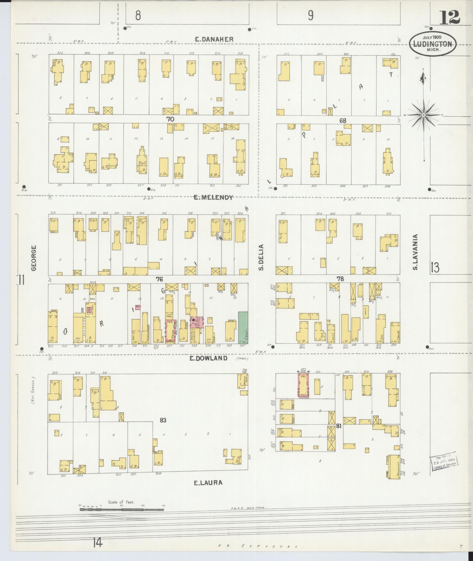 Sanborn Fire Insurance Map from Ludington, Mason County, Michigan (1900), Sheet #0012 - Complete Map Set gallery image, historic Sanborn map, vintage wall art, Michigan Michigan