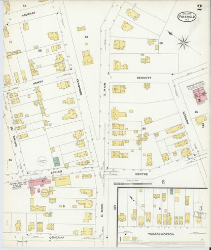 Sanborn Fire Insurance Map from Freehold, Monmouth County, New Jersey (1909), Sheet #0002 - Complete Map Set gallery image, historic Sanborn map, vintage wall art, New Jersey New Jersey