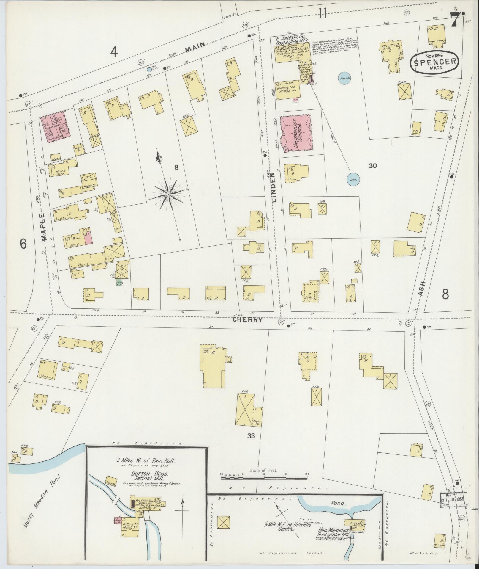 Sanborn Fire Insurance Map from Spencer, Worcester County, Massachusetts (1896), Sheet #0007 - Complete Map Set gallery image, historic Sanborn map, vintage wall art, Massachusetts Massachusetts