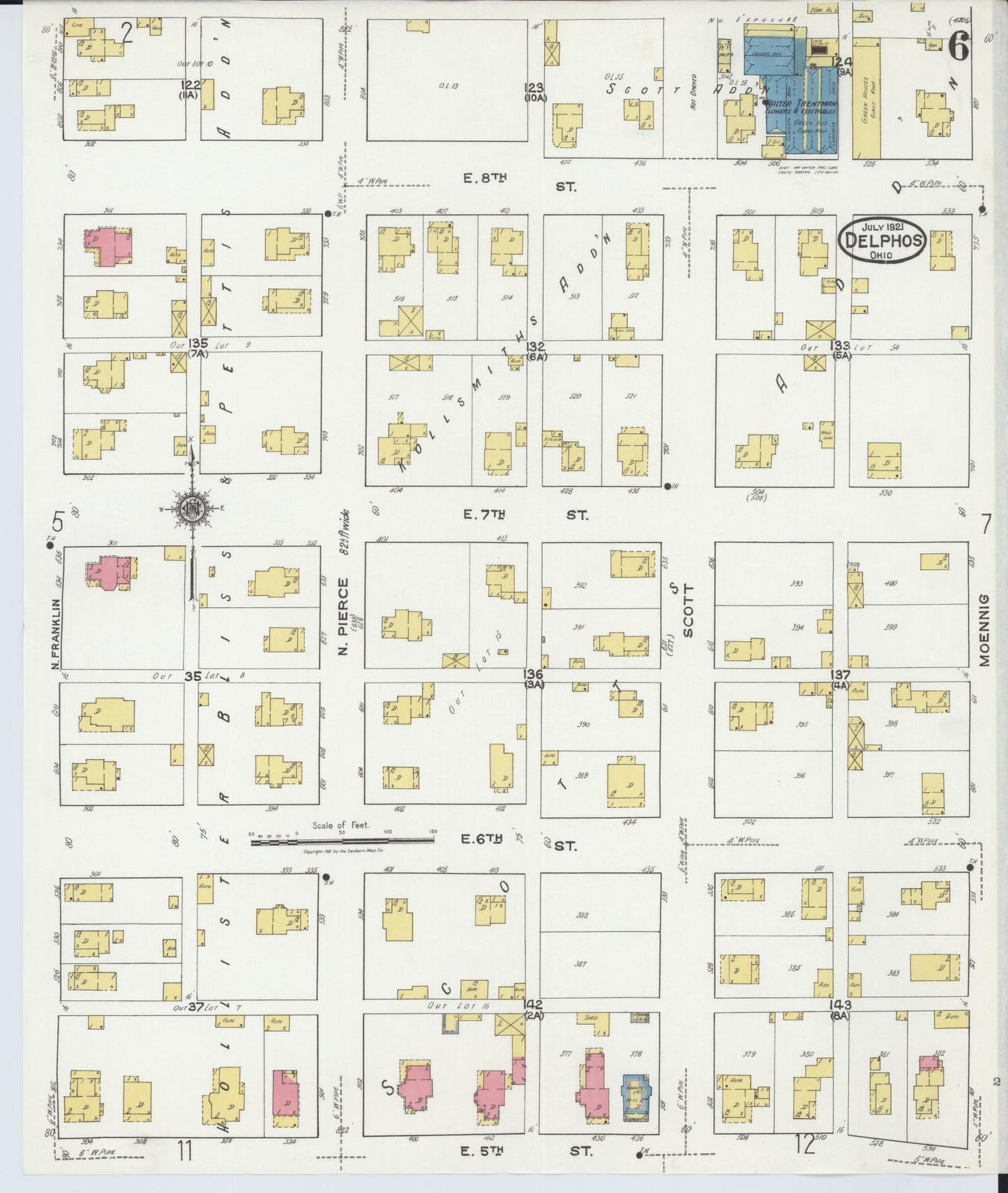 Sanborn Fire Insurance Map from Delphos, Van Wert And Allen Counties, Ohio (1921), Sheet #0006 - Historic Sanborn Fire Insurance Map Print, vintage old map wall art, antique decor, genealogy gift, Ohio Ohio map