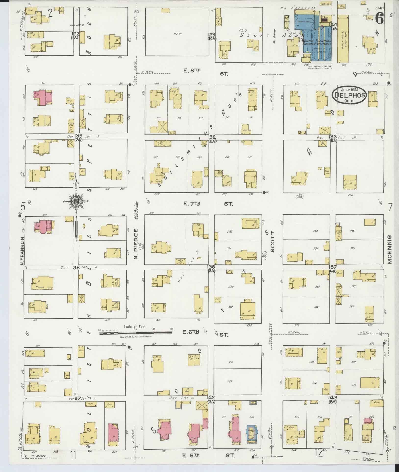 Sanborn Fire Insurance Map from Delphos, Van Wert And Allen Counties, Ohio (1921), Sheet #0006 - Historic Sanborn Fire Insurance Map Print, vintage old map wall art, antique decor, genealogy gift, Ohio Ohio map