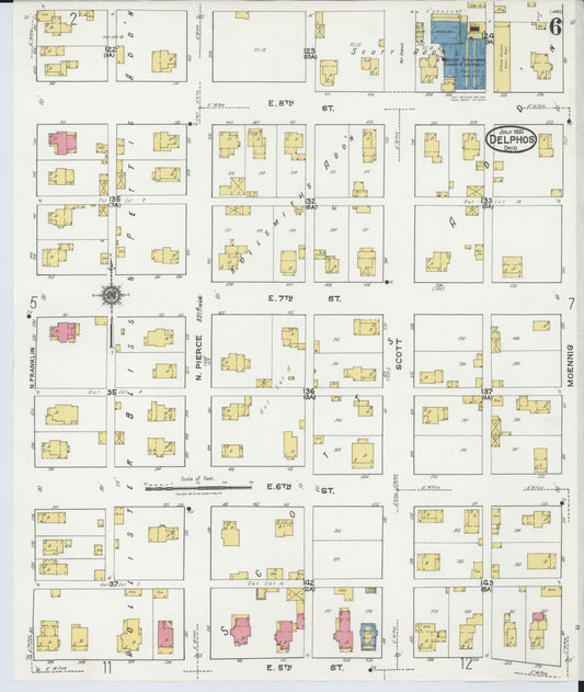 Sanborn Fire Insurance Map from Delphos, Van Wert And Allen Counties, Ohio (1921), Sheet #0006 - Historic Sanborn Fire Insurance Map Print, vintage old map wall art, antique decor, genealogy gift, Ohio Ohio map