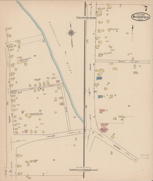 Sanborn Fire Insurance Map from Wethersfield, Hartford County, Connecticut (1922), Sheet #0007 - Historic Sanborn Fire Insurance Map Print, vintage old map wall art, antique decor, genealogy gift, Connecticut Connecticut map
