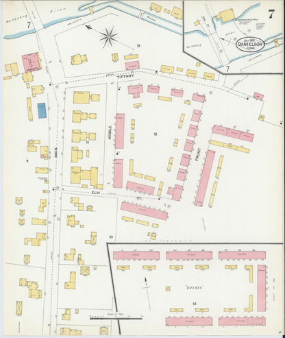 Sanborn Fire Insurance Map from Danielson, Windham County, Connecticut (1903), Sheet #0007 - Complete Map Set gallery image, historic Sanborn map, vintage wall art, Connecticut Connecticut