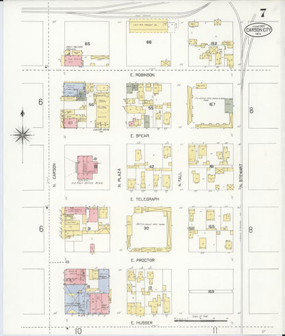 Sanborn Fire Insurance Map from Carson City, Carson City County, Nevada (1907), Sheet #0007 - Complete Map Set gallery image, historic Sanborn map, vintage wall art, Nevada Nevada