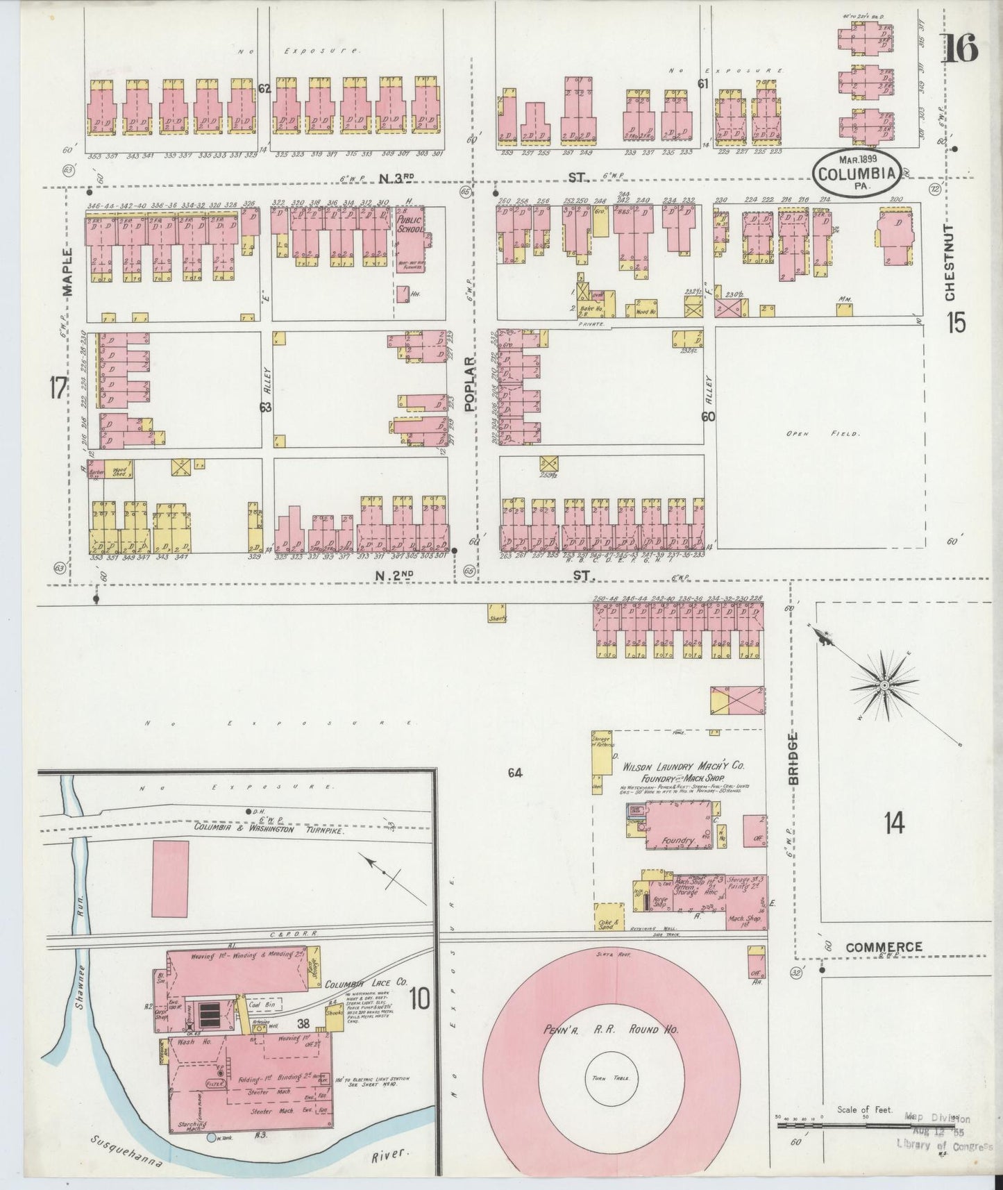Sanborn Fire Insurance Map from Columbia, Lancaster County, Pennsylvania (1899), Sheet #0016 - Historic Sanborn Fire Insurance Map Print, vintage old map wall art, antique decor, genealogy gift, Pennsylvania Pennsylvania map