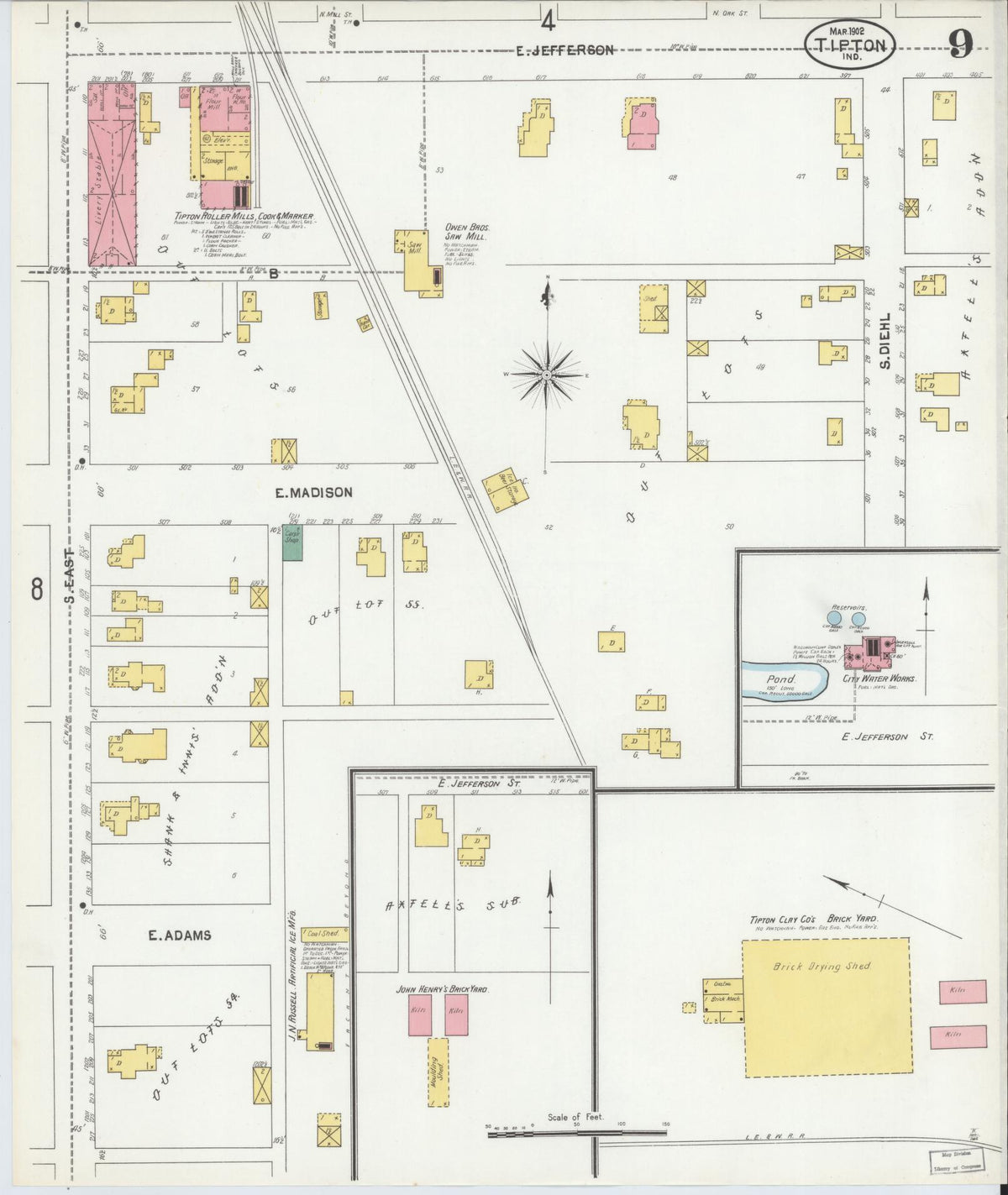 Sanborn Fire Insurance Map from Tipton, Tipton County, Indiana (1902), Sheet #0009 - Historic Sanborn Fire Insurance Map Print, vintage old map wall art, antique decor, genealogy gift, Indiana Indiana map