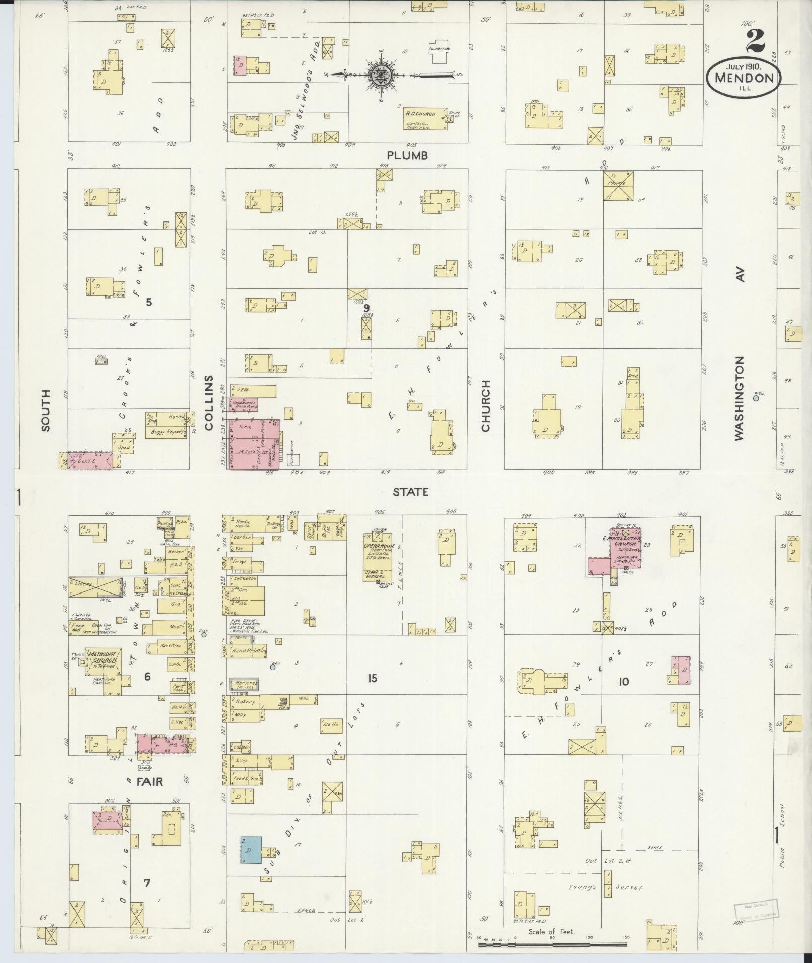 Sanborn Fire Insurance Map from Mendon, Adams County, Illinois (1910), Sheet #0002 - Historic Sanborn Fire Insurance Map Print, vintage old map wall art, antique decor, genealogy gift, Illinois Illinois map