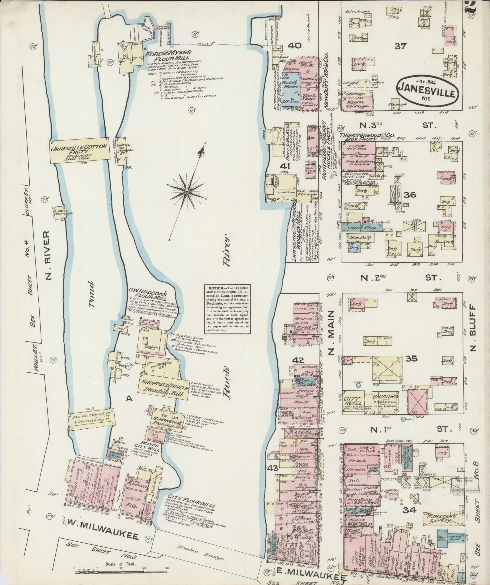 Sanborn Fire Insurance Map from Janesville, Rock County, Wisconsin (1884), Sheet #0002 - Historic Sanborn Fire Insurance Map Print, vintage old map wall art, antique decor, genealogy gift, Wisconsin Wisconsin map