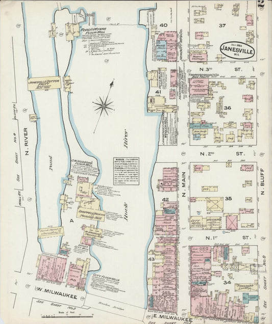 Sanborn Fire Insurance Map from Janesville, Rock County, Wisconsin (1884), Sheet #0002 - Historic Sanborn Fire Insurance Map Print, vintage old map wall art, antique decor, genealogy gift, Wisconsin Wisconsin map