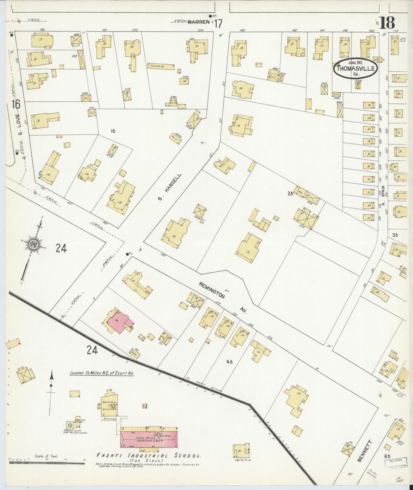 Sanborn Fire Insurance Map from Thomasville, Thomas County, Georgia (1912), Sheet #0018 - Complete Map Set gallery image, historic Sanborn map, vintage wall art, Georgia Georgia