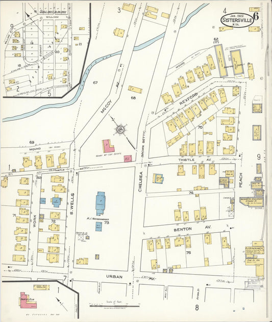 Sanborn Fire Insurance Map from Sistersville, Tyler County, West Virginia (1922), Sheet #0006 - Historic Sanborn Fire Insurance Map Print, vintage old map wall art, antique decor, genealogy gift, West Virginia West Virginia map