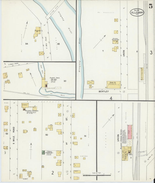 Sanborn Fire Insurance Map from Allegany, Cattaraugus County, New York (1901), Sheet #0005 - Historic Sanborn Fire Insurance Map Print, vintage old map wall art, antique decor, genealogy gift, New York New York map
