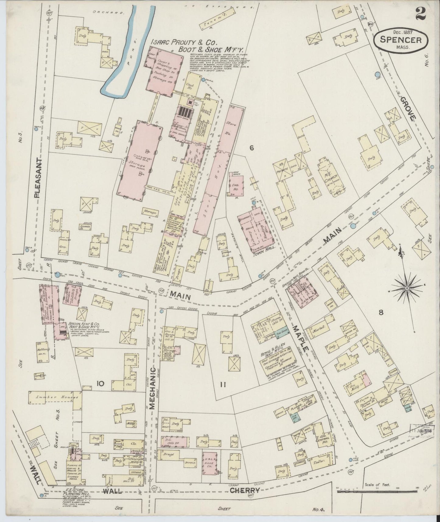 Sanborn Fire Insurance Map from Spencer, Worcester County, Massachusetts (1887), Sheet #0002 - Historic Sanborn Fire Insurance Map Print, vintage old map wall art, antique decor, genealogy gift, Massachusetts Massachusetts map