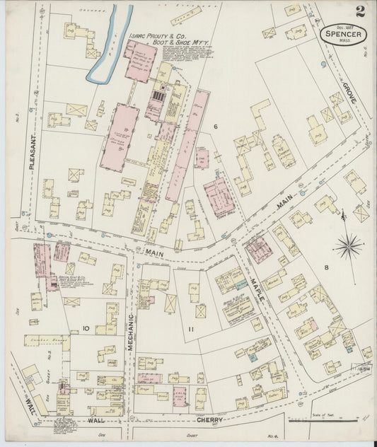 Sanborn Fire Insurance Map from Spencer, Worcester County, Massachusetts (1887), Sheet #0002 - Historic Sanborn Fire Insurance Map Print, vintage old map wall art, antique decor, genealogy gift, Massachusetts Massachusetts map