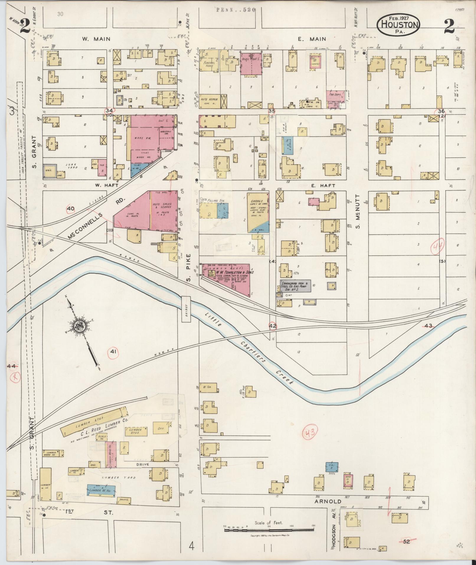 Sanborn Fire Insurance Map from Houston, Washington County, Pennsylvania (1936), Sheet #0002 - Complete Map Set gallery image, historic Sanborn map, vintage wall art, Pennsylvania Pennsylvania