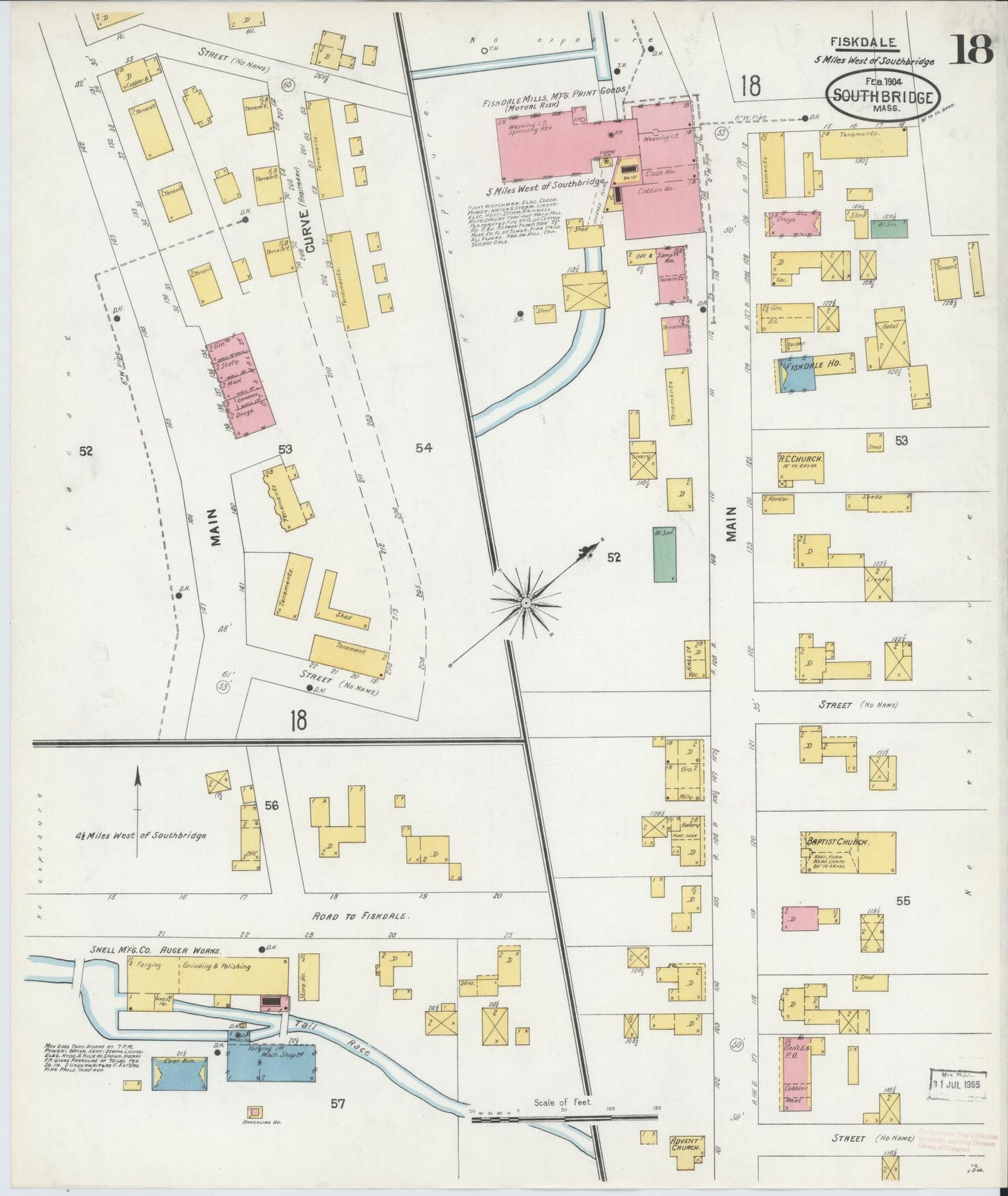 Sanborn Fire Insurance Map from Southbridge, Worcester County, Massachusetts (1904), Sheet #0018 - Historic Sanborn Fire Insurance Map Print, vintage old map wall art, antique decor, genealogy gift, Massachusetts Massachusetts map