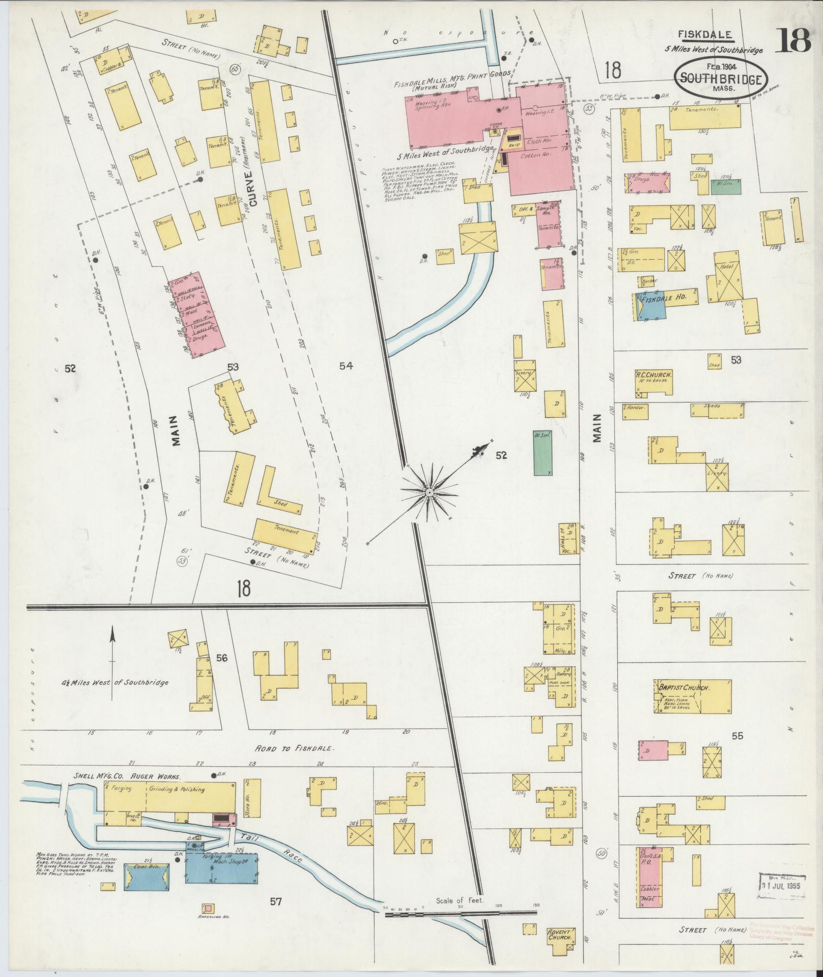 Sanborn Fire Insurance Map from Southbridge, Worcester County, Massachusetts (1904), Sheet #0018 - Historic Sanborn Fire Insurance Map Print, vintage old map wall art, antique decor, genealogy gift, Massachusetts Massachusetts map