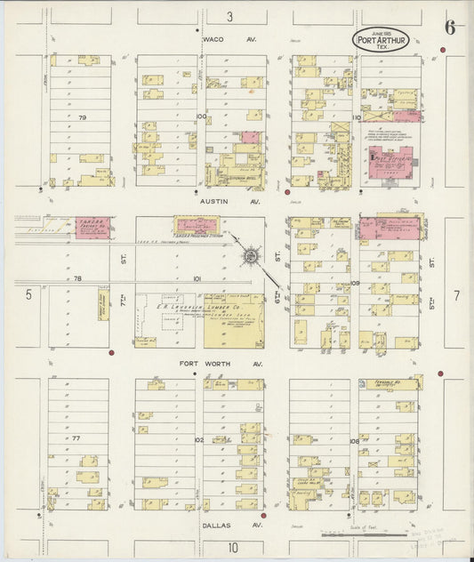 Sanborn Fire Insurance Map from Port Arthur, Jefferson County, Texas (1915), Sheet #0006 - Historic Sanborn Fire Insurance Map Print, vintage old map wall art, antique decor, genealogy gift, Texas Texas map