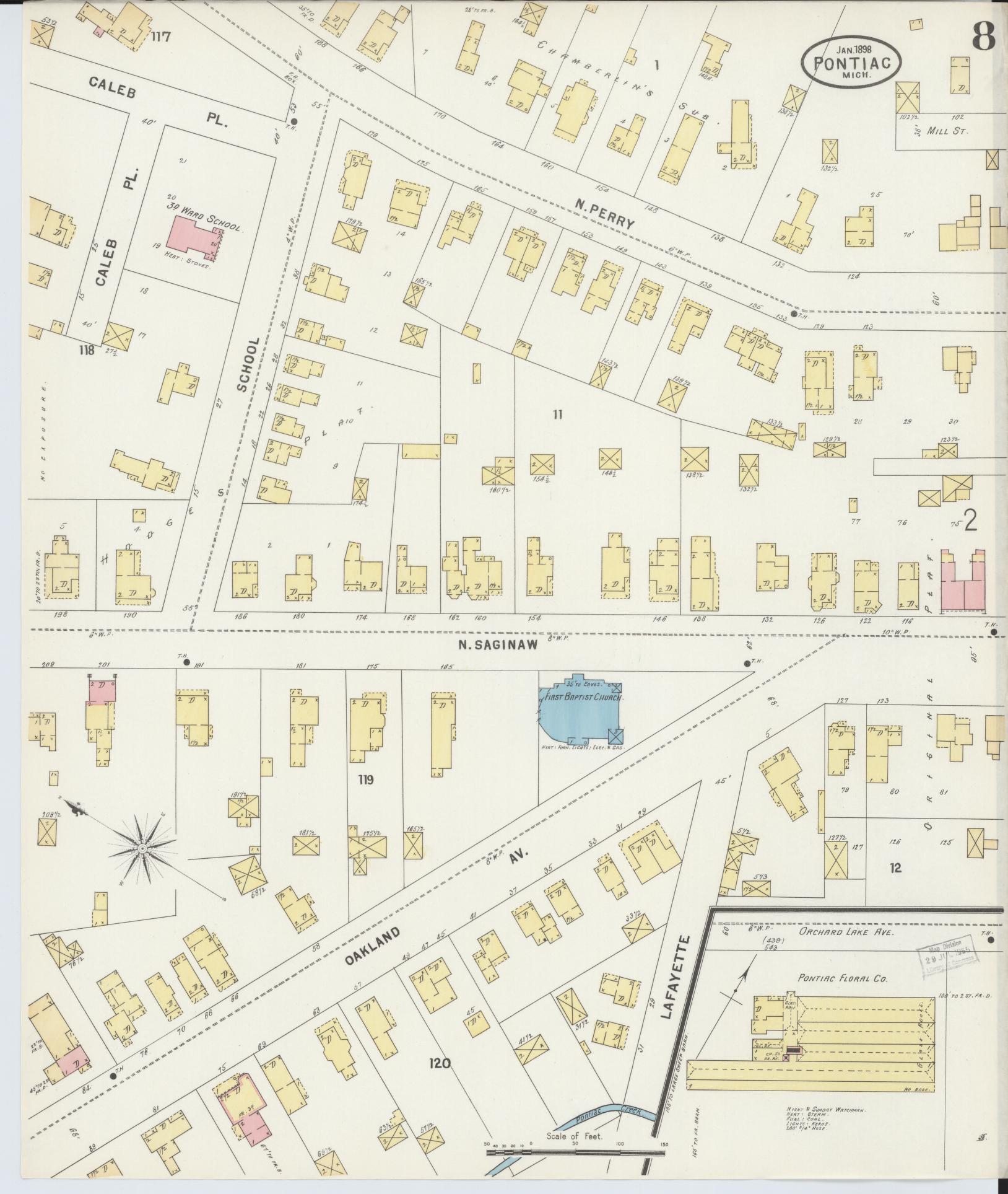 Sanborn Fire Insurance Map from Pontiac, Oakland County, Michigan (1898), Sheet #0008 - Complete Map Set gallery image, historic Sanborn map, vintage wall art, Michigan Michigan