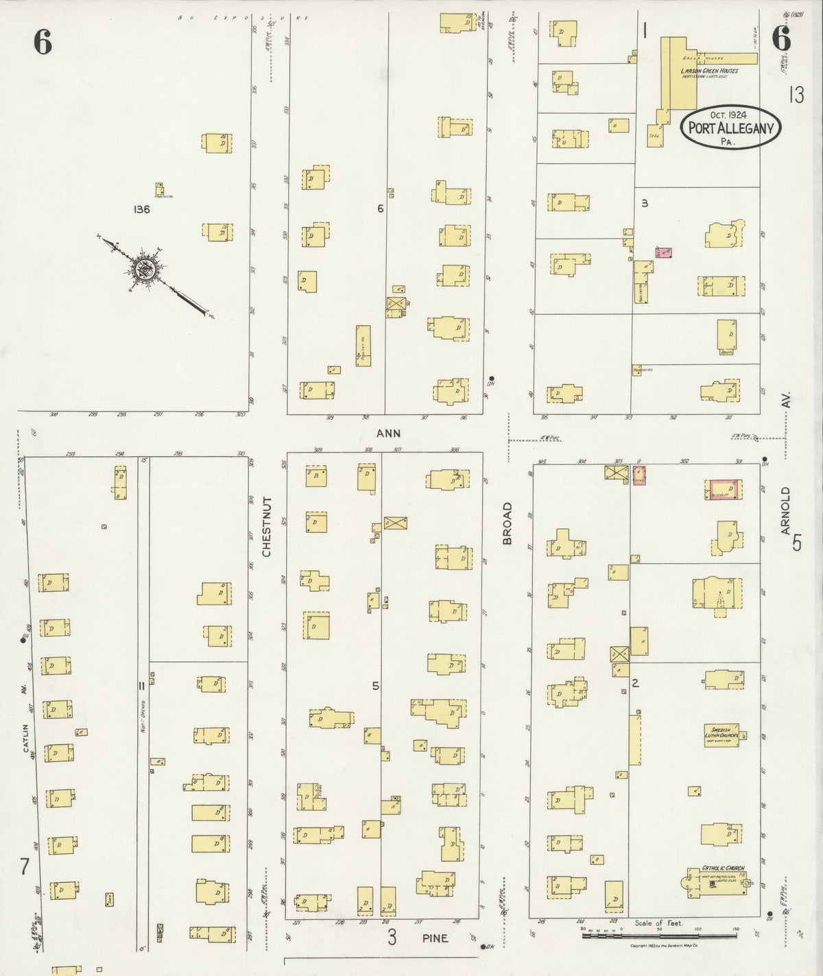 Sanborn Fire Insurance Map from Port Allegany, McKean County, Pennsylvania (1924), Sheet #0006 - Historic Sanborn Fire Insurance Map Print, vintage old map wall art, antique decor, genealogy gift, Pennsylvania Pennsylvania map