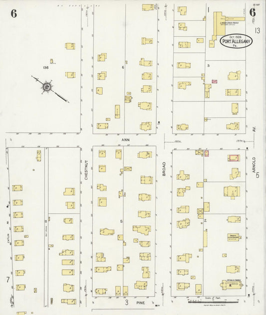 Sanborn Fire Insurance Map from Port Allegany, McKean County, Pennsylvania (1924), Sheet #0006 - Historic Sanborn Fire Insurance Map Print, vintage old map wall art, antique decor, genealogy gift, Pennsylvania Pennsylvania map